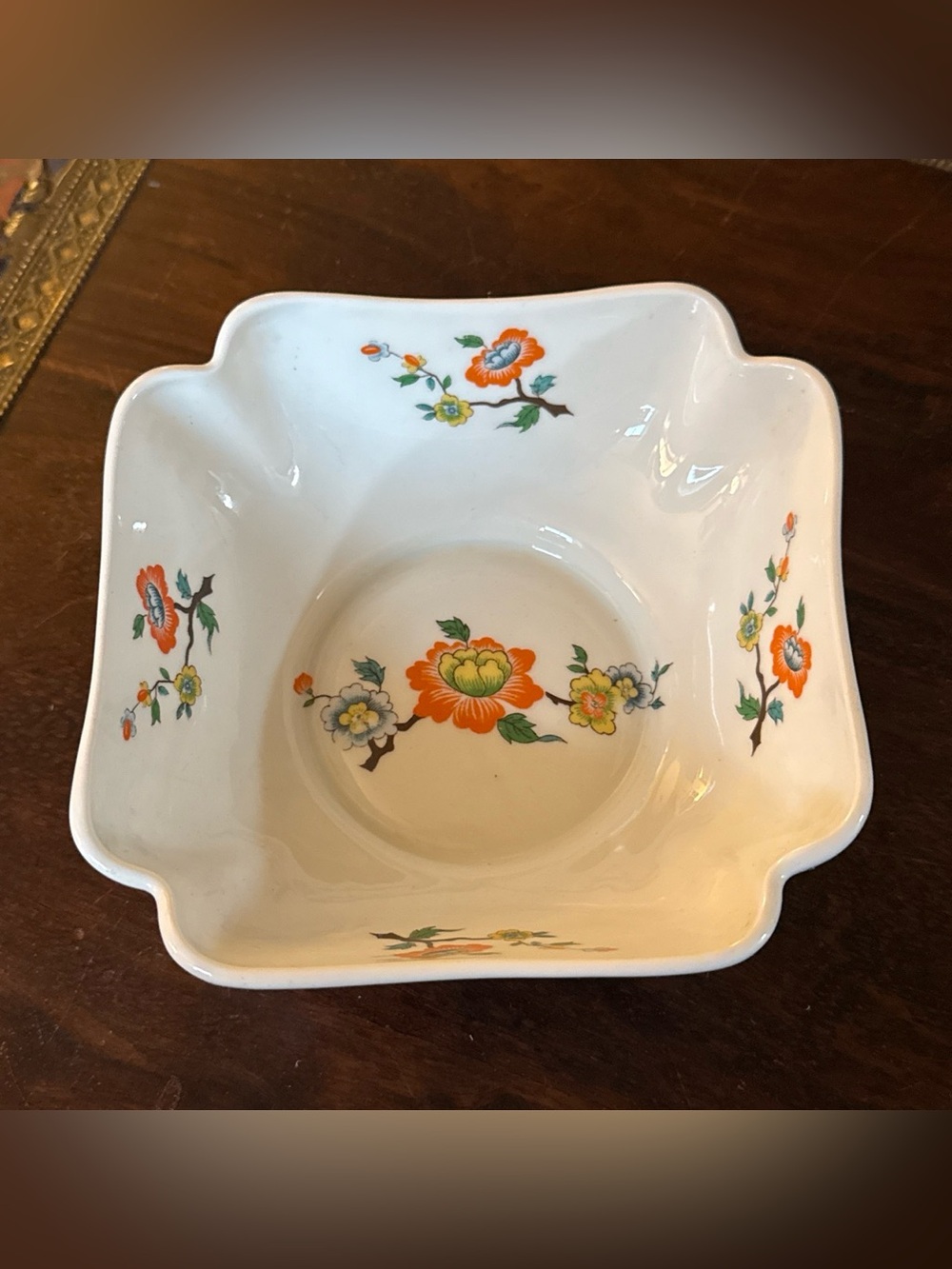 Vintage Chamart Limoges Floral Ceramic Bowl in White with Orange & Yellow Flower